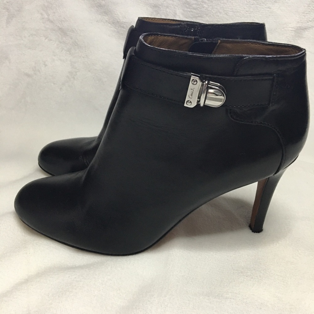 Coach Sondra Black Leather Booties Silver Buckle 8 - Picture 2 of 11